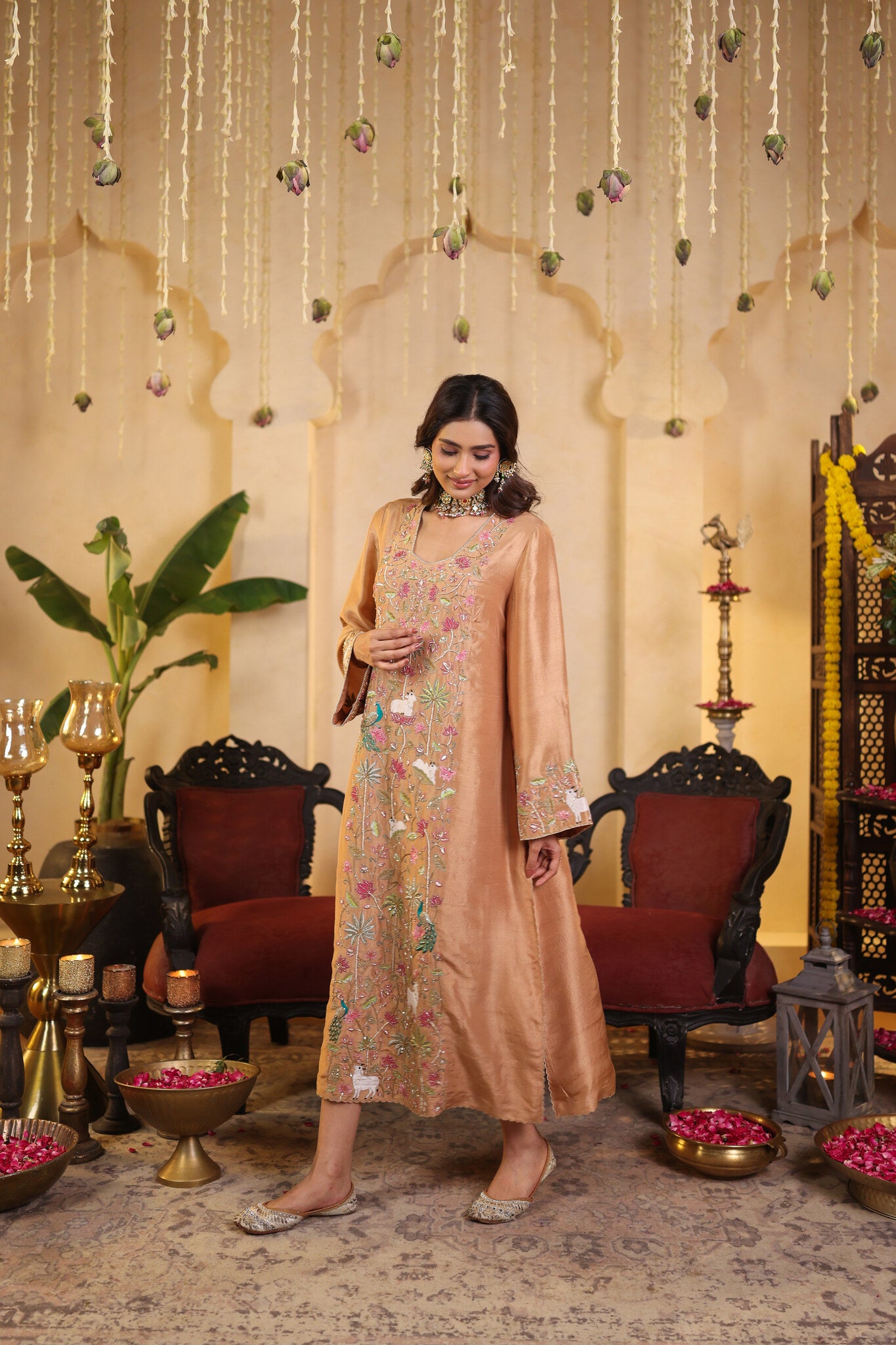 Soft Bronze Set with Floral Embroidery — front view
