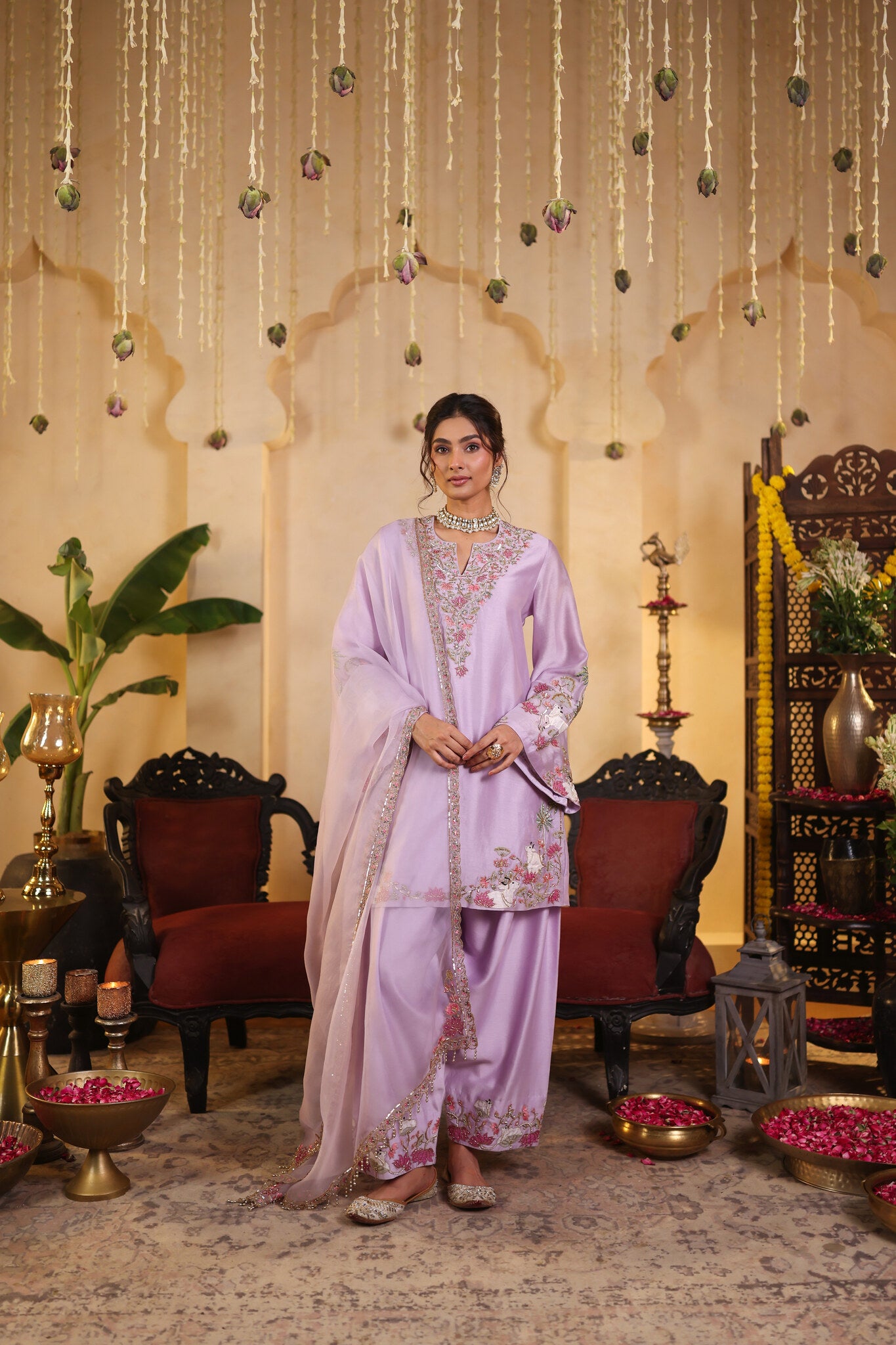 Lilac Kurta Set with Embroidered Detailing — front view