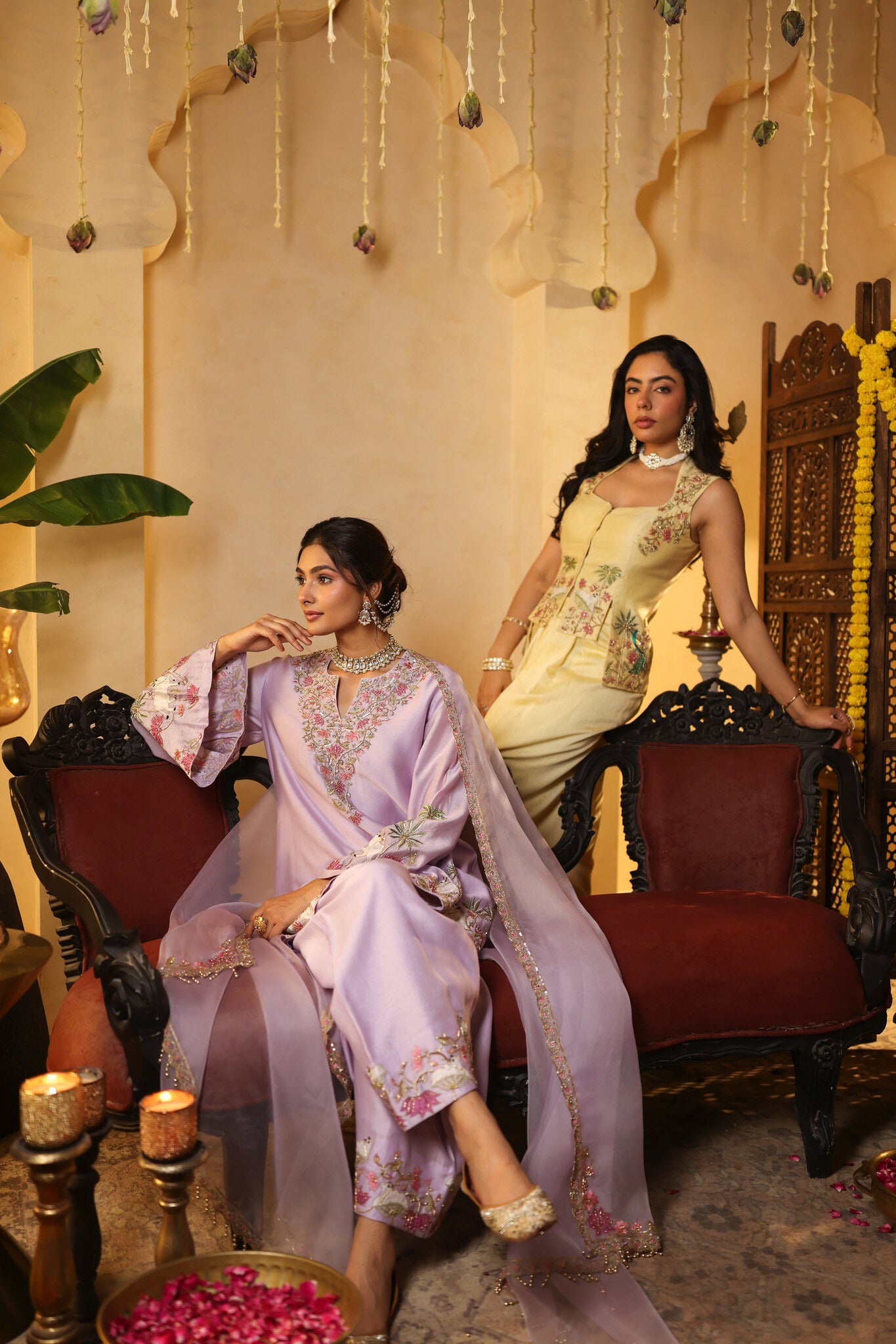 Butter Yellow Co-ord Set with Floral Embroidery — styled with the lilac kurta set