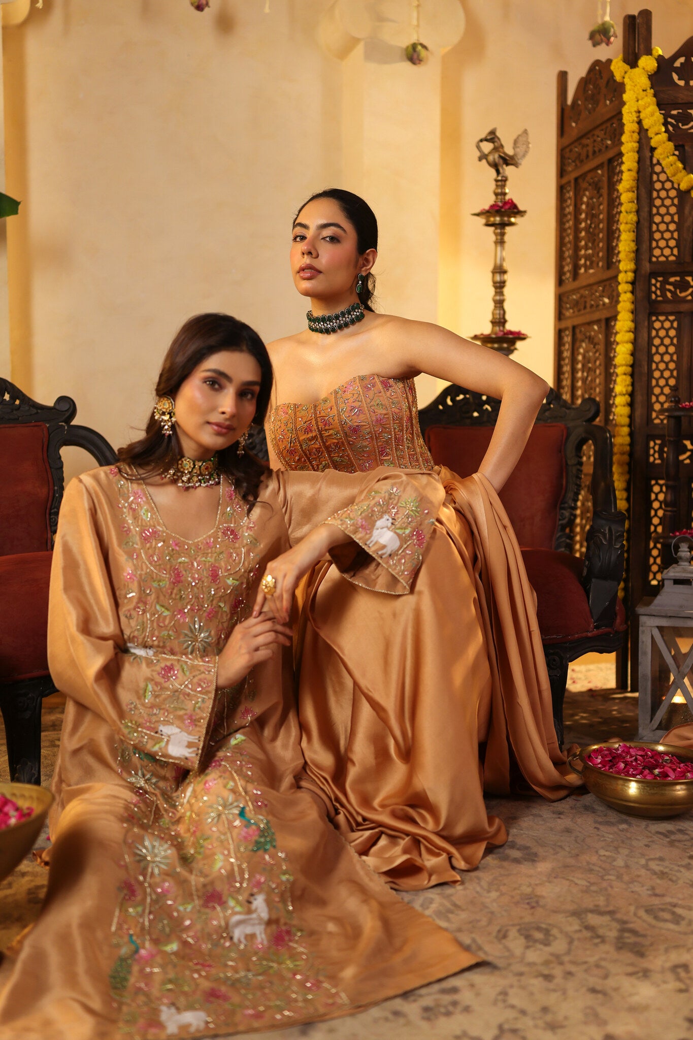 Soft Bronze Saree with Corset Blouse — styled with the soft bronze set