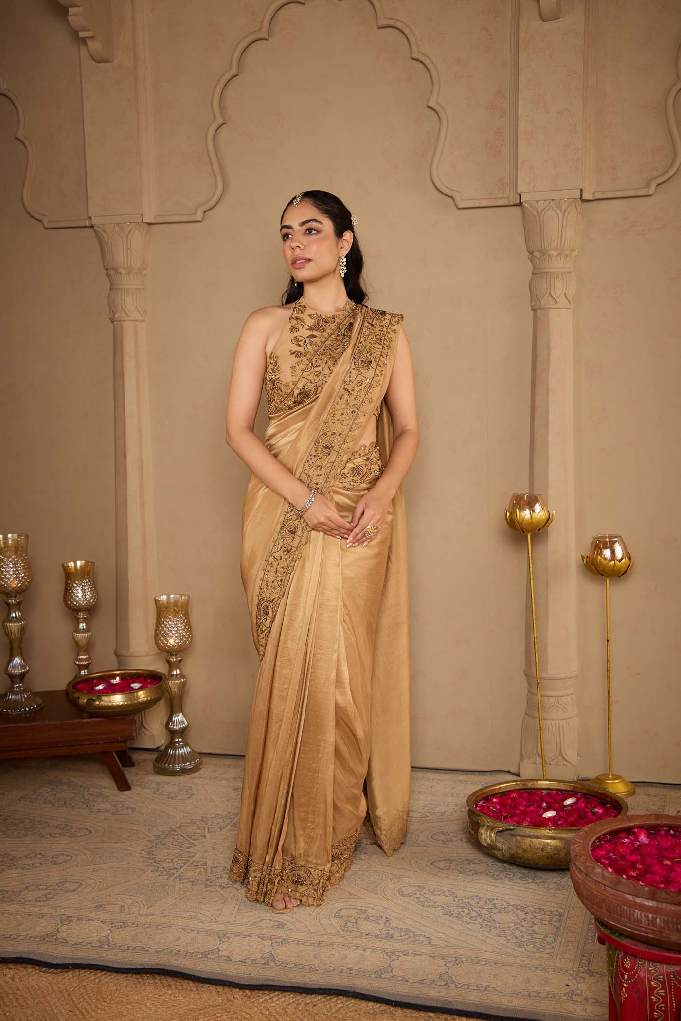 Antique Gold Pre-Draped Saree