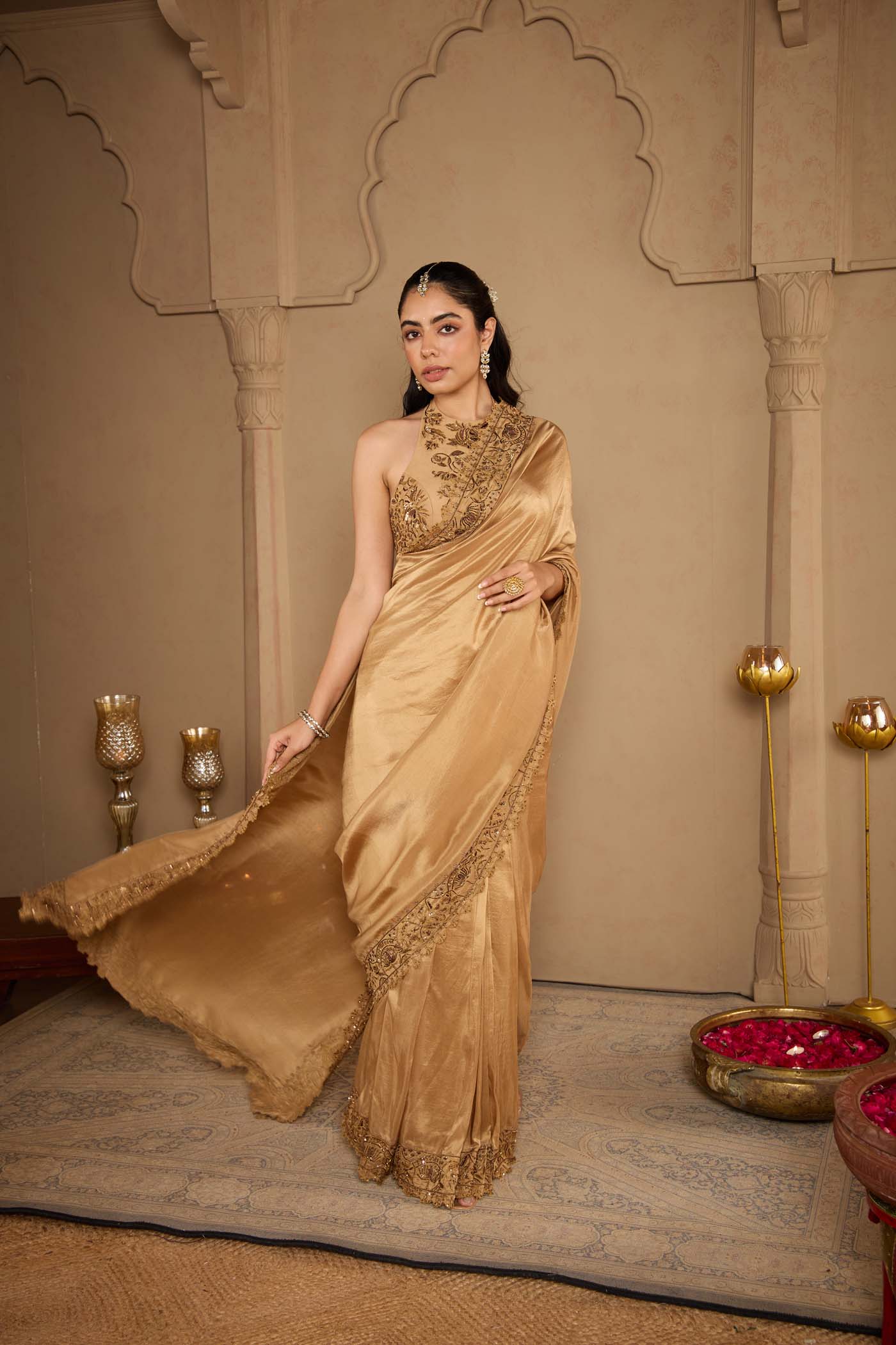 Antique Gold Pre-Draped Saree