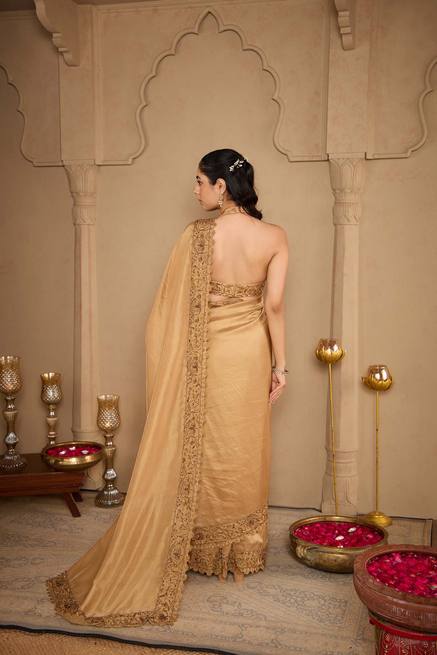 Antique Gold Pre-Draped Saree