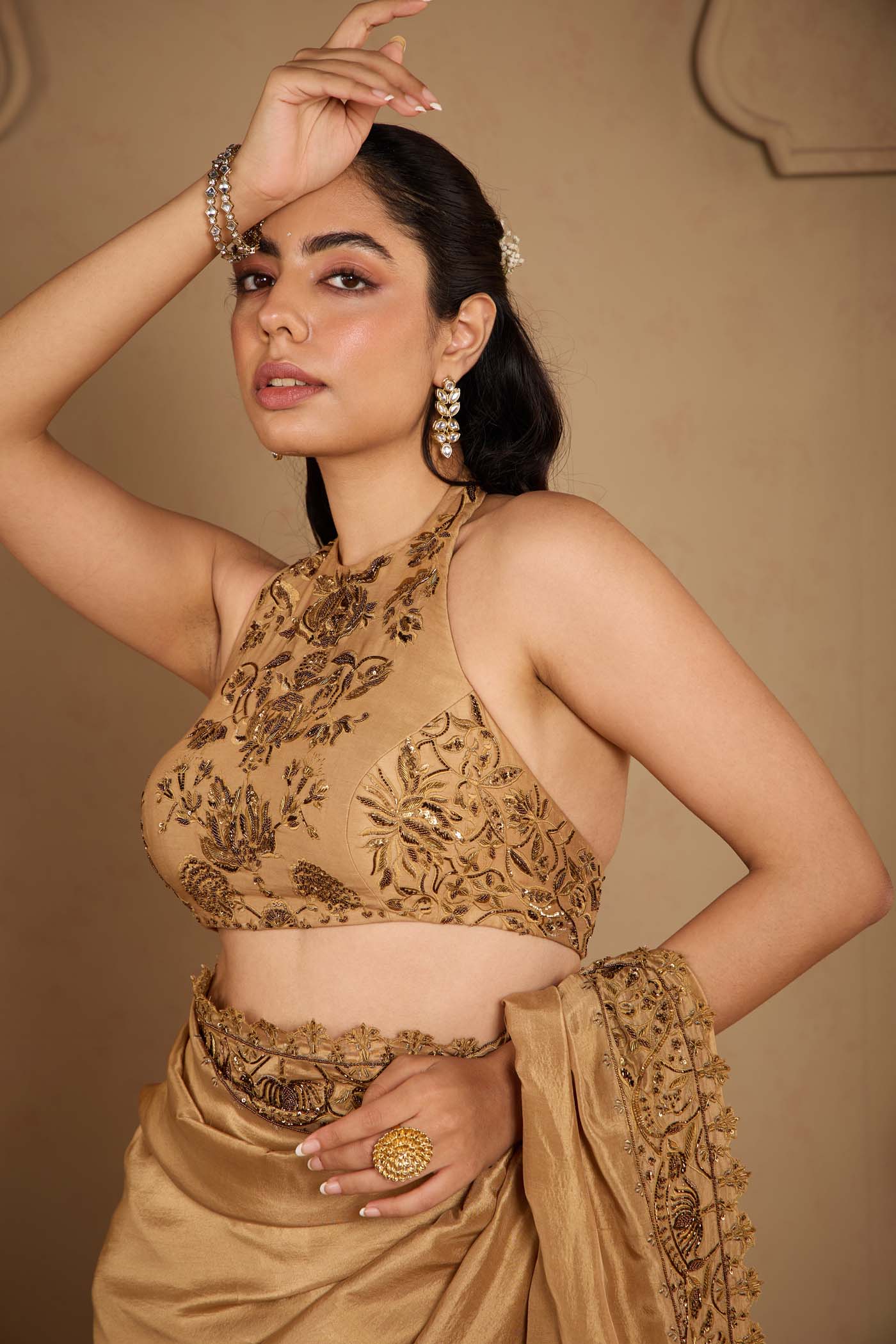 Antique Gold Pre-Draped Saree