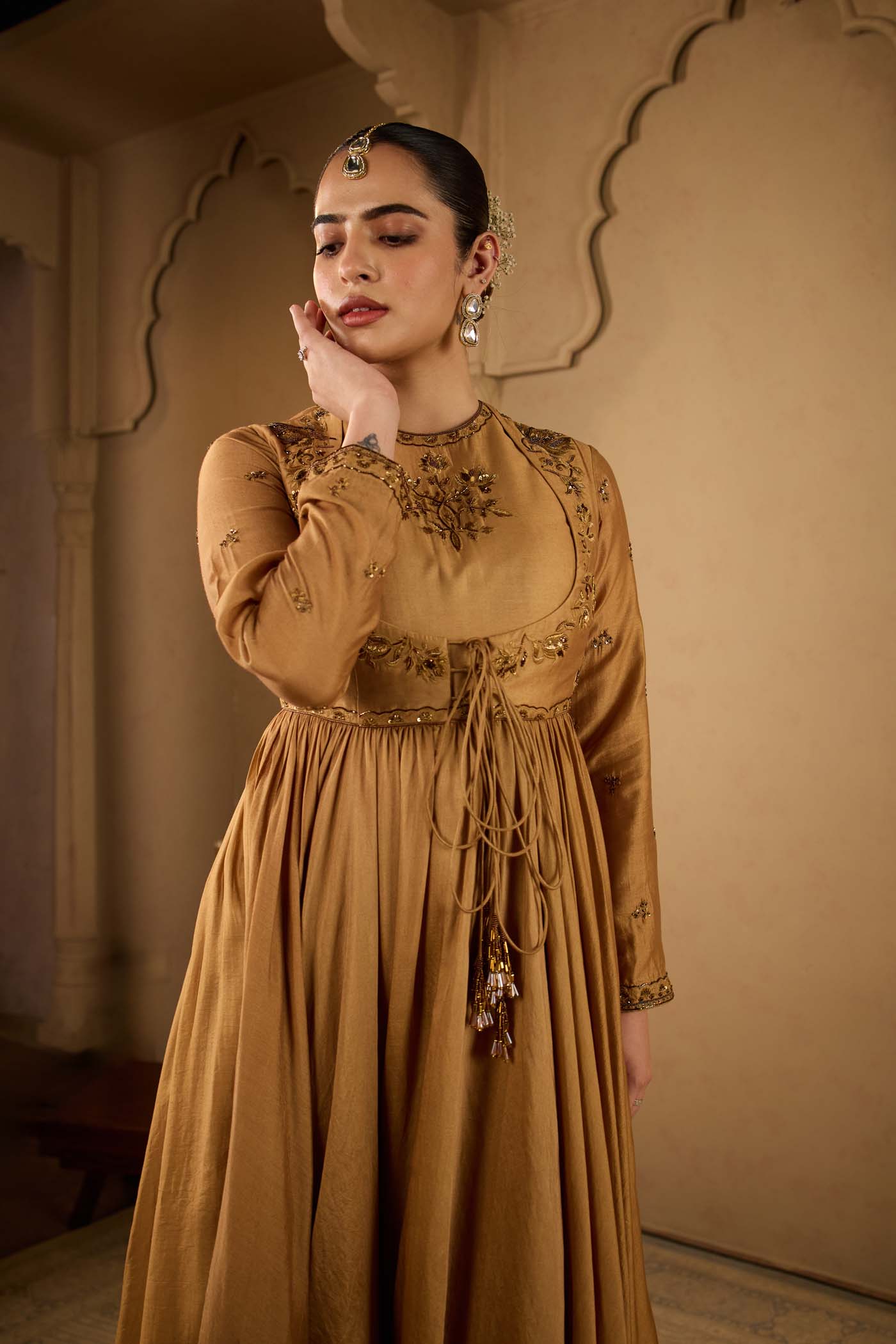 Antique Gold Angrakha Gown