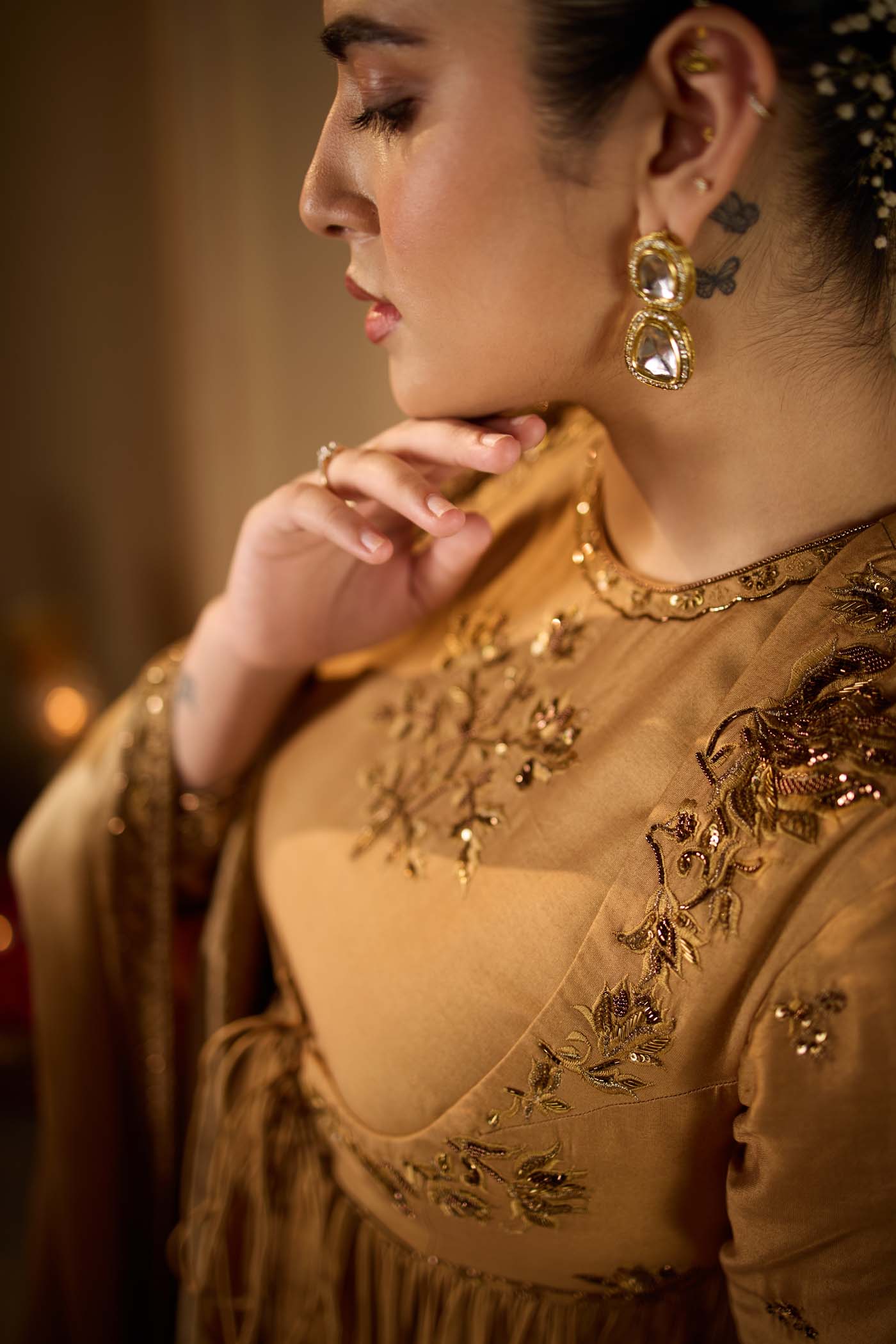 Antique Gold Angrakha Gown