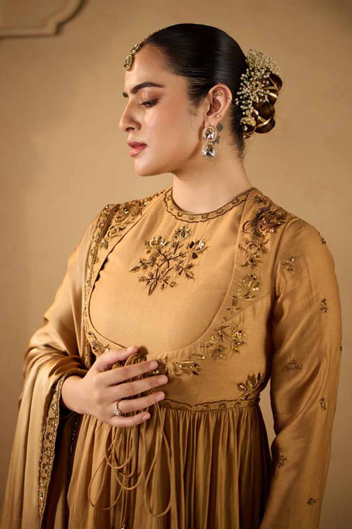 Antique Gold Angrakha Gown