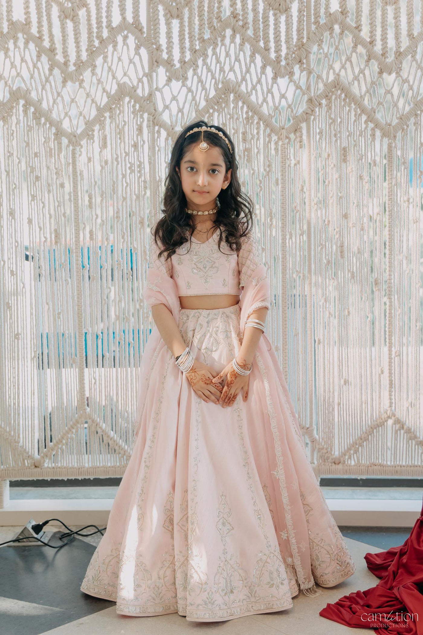 Soft pink lehnga set with silver embroidery
