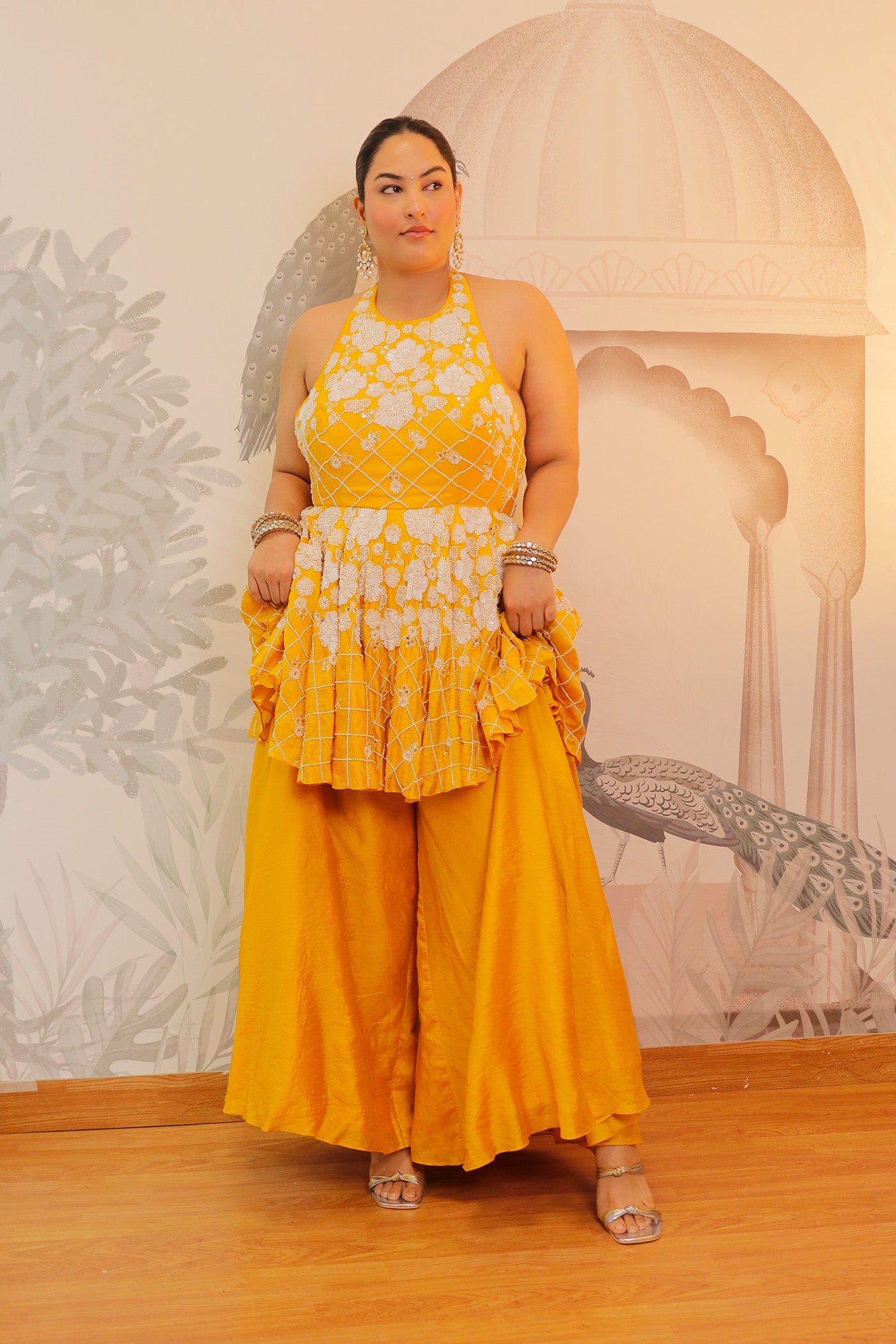 Sakshi Sindhwani in Soleil Halter Charm Sharara